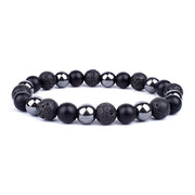 Bracelet Obsidienne noire, Hématite et Pierre de Lave